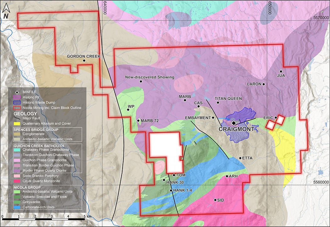 Map showing the property geology of the New Craigmont Copper Project
