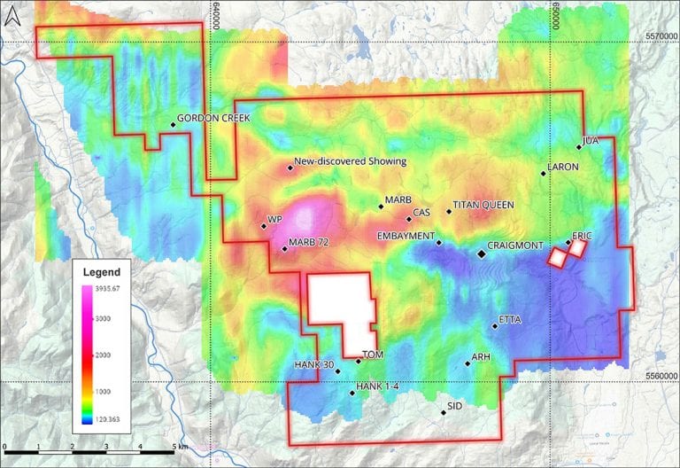 Map showing the ZTEM resistivity inversion model of the New Craigmont Copper Project
